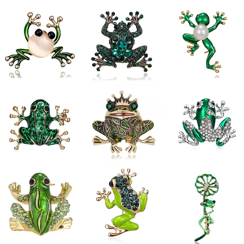 Spilla smaltata rana verde moda Spilla animale rana di cristallo vintage Distintivo Cultura pop Spilla regalo gioielli rana per gli amici