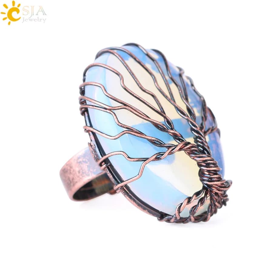 CSJA anelli antichi per donna gioielli da dito Vintage forma di uovo pietra naturale filo di perline avvolto albero della vita anello regolabile F391