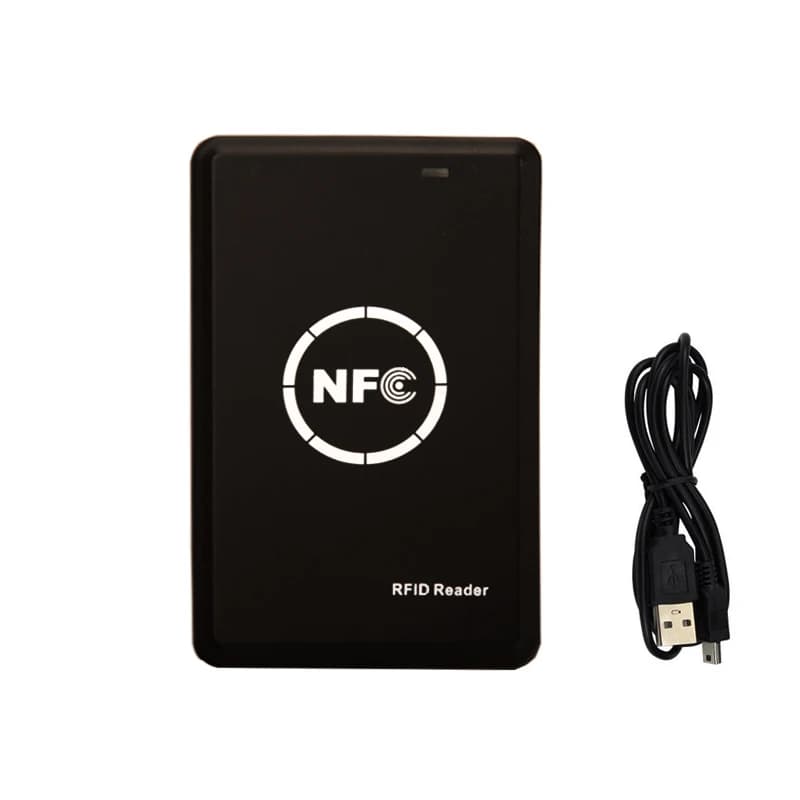 Nuovo aggiornamento Lettore di schede NFC Scrittore Copiatrice RFID Duplicatore Programmatore USB nero Portachiavi Carta ID IC Adesivi Copiatrice di carte epossidiche