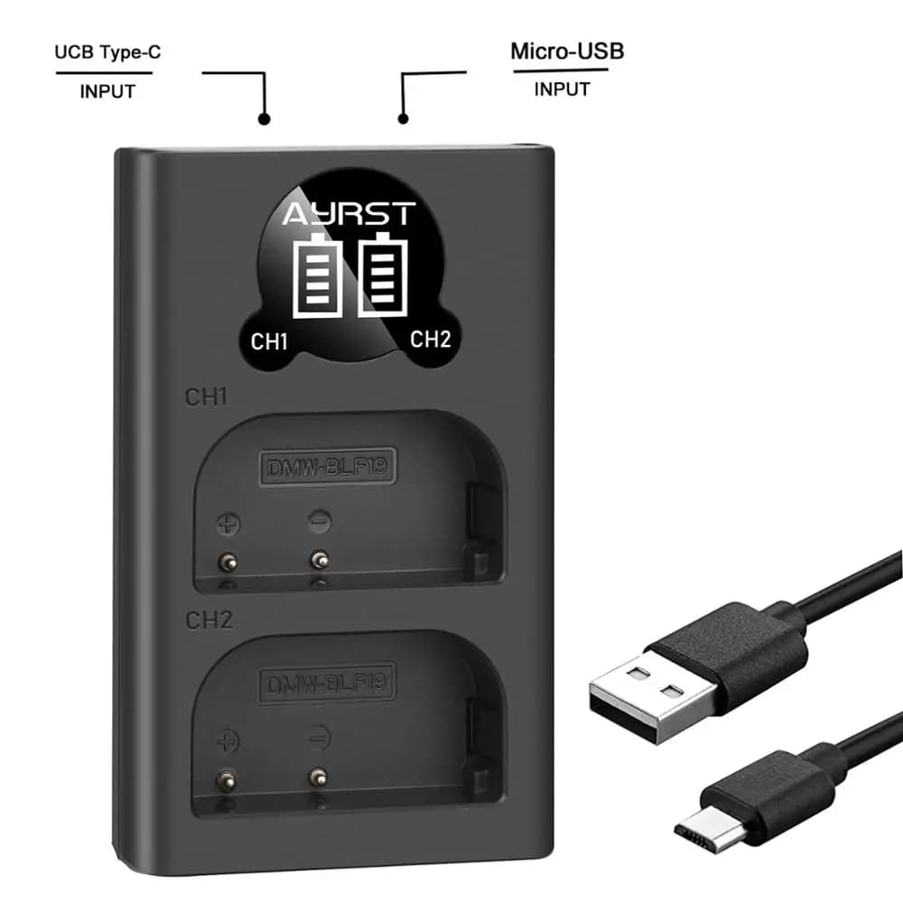 Dual USB Charger DMW-BLF19E for Panasonic DMW-BLF19 Lumix DC-G9 DC-GH5 DMC-GH3 DMC-GH3K DMC-GH4
