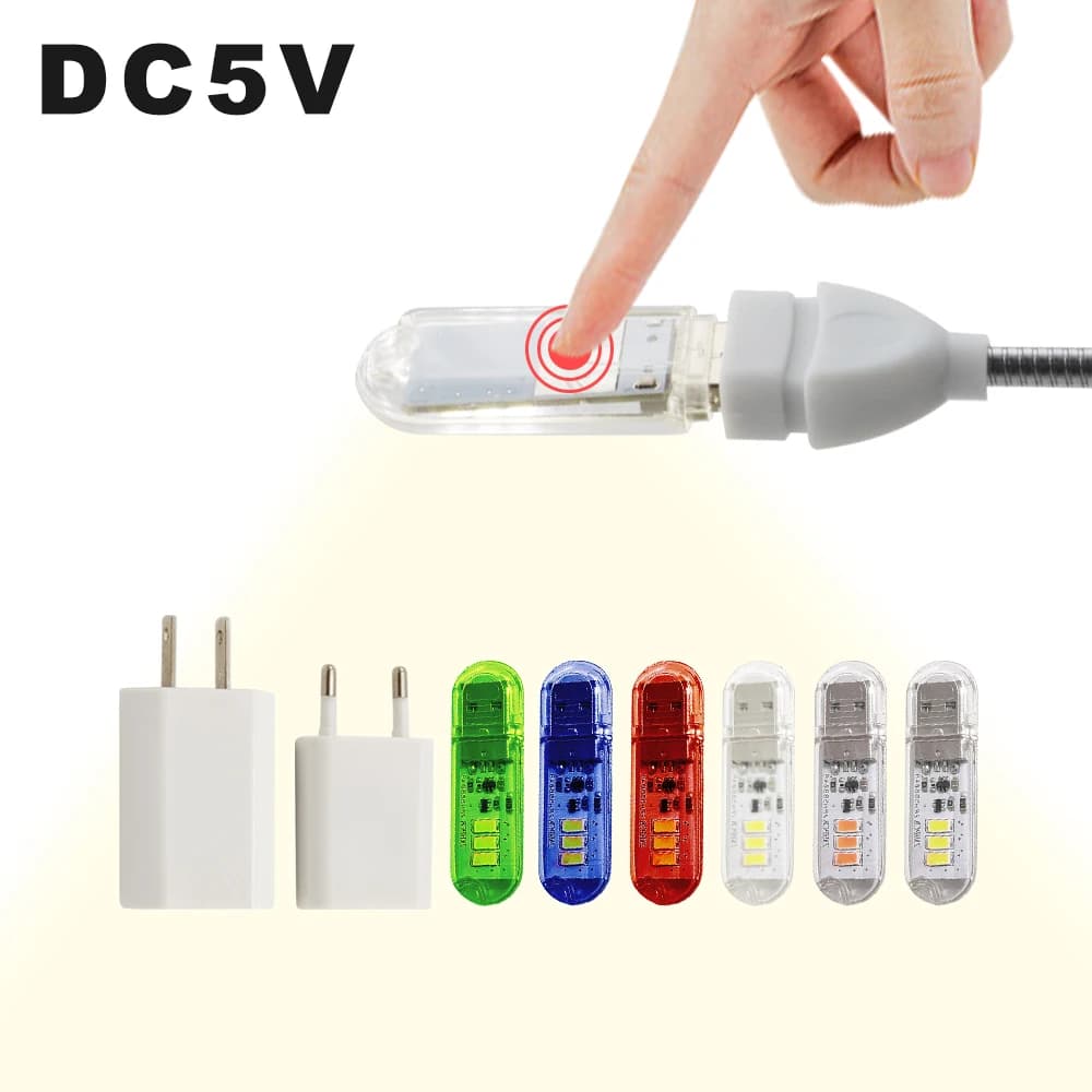 DC5V Interruttore tattile USB Mini LED Lampada da libro 3 LED 1.5W Lampada da lettura a LED portatile USB LED Luce notturna Lampadina da campeggio per Power Bank
