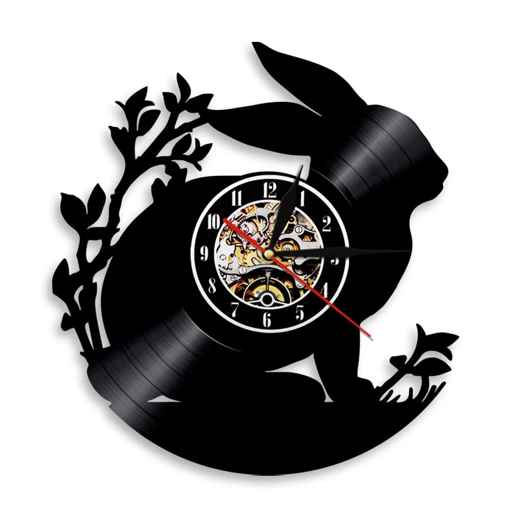 Watch from Parete coniglio, Opera d'Arte Animale, Watch in Vinile a Forma di Coniglietto del Bosco, Modern Design for the Children's Room