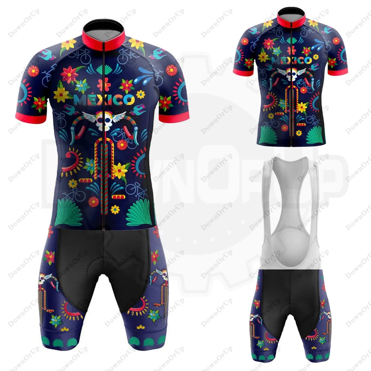 Men's Cycling Jersey Mexico Set Shorts With Bretelles Breathable Cycling Knit in Gel 9D Men's Mountain Bike Knit