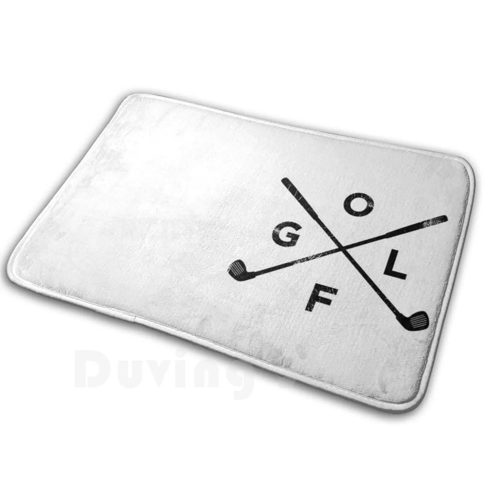 Vintage-looking golf and golf gifts: HD graphic carpet, soft golf cushion, Bogey Birdie Par golfer