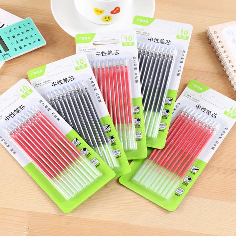 10Pcs 0.5mm Set di ricarica per penne GEL nero/rosso grande capacità scrivere senza problemi articoli di cancelleria per ufficio (senza confezione)
