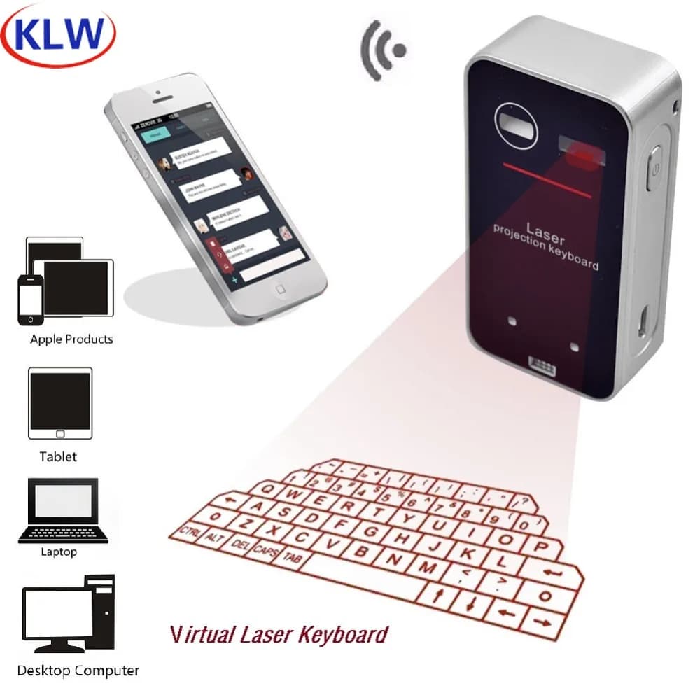 KLWEnglish QWERTY Mini tastiera wireless Bluetooth Proiettore per telefono laser virtuale portatile per computer Telefono Pad Laptop