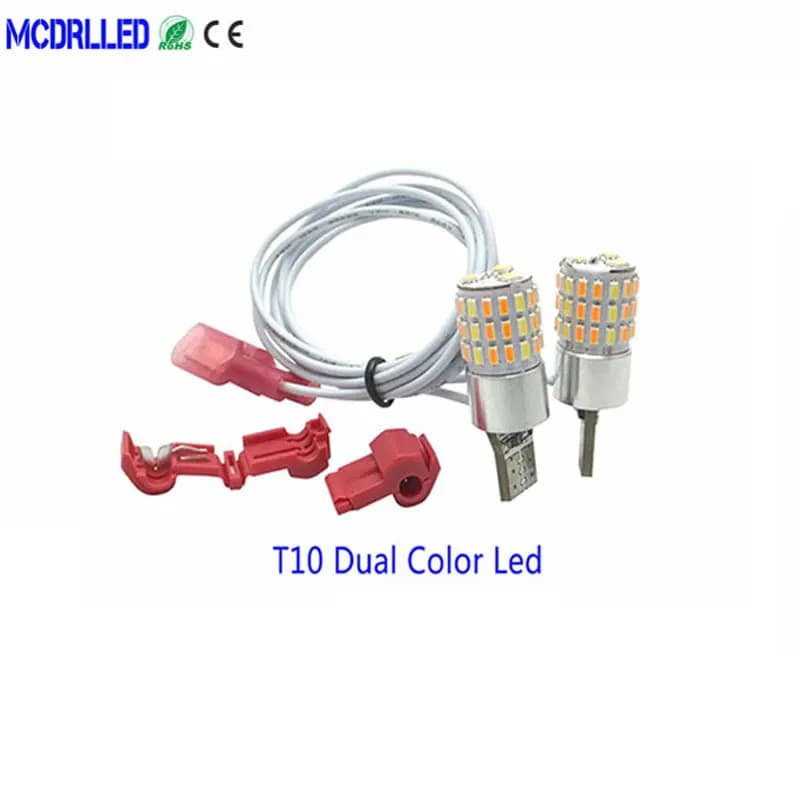 Mcdrlled New bike T10 Led W5w Two-tone side light Drl Bulbs for direction indicators White and amber pack of 2