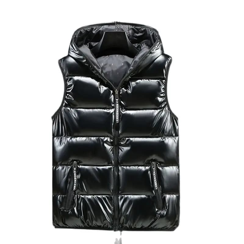 Gilet invernale da uomo luminoso con cappuccio caldo gilet addensato imbottito in cotone tinta unita impermeabile Streetwear maschile taglia 5XL 6XL