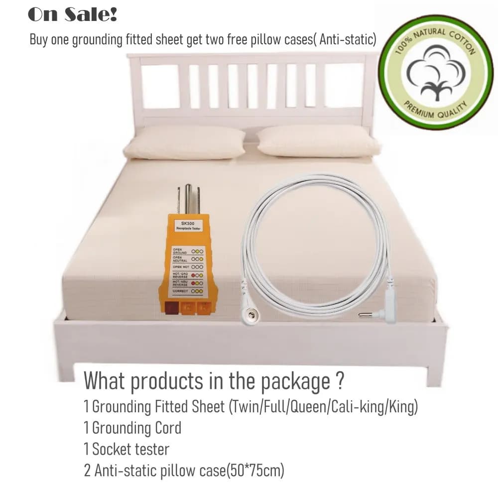 Floor-mounted sheet with 2 400TC conductive silver cotton fabric pillow with EMF protection with grounding cable