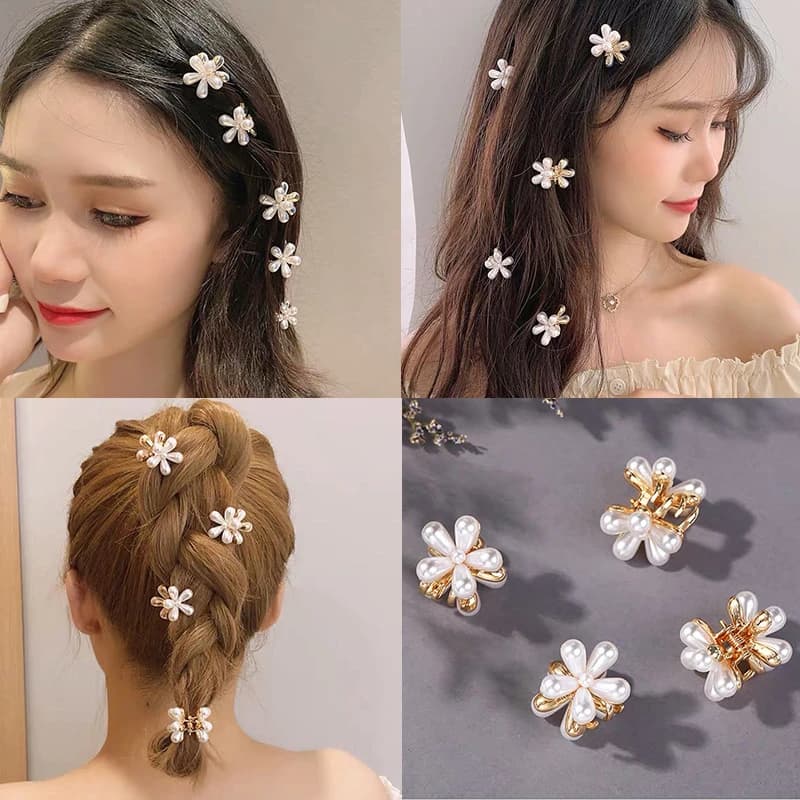 2020 di nuovo Modo Mini Artigli Dei Capelli Della Perla per Le Donne Coreano Piccolo Fiore Pinze Set Accessori Per Capelli Granchio D'oro Ragazze Copricapi Da Sposa