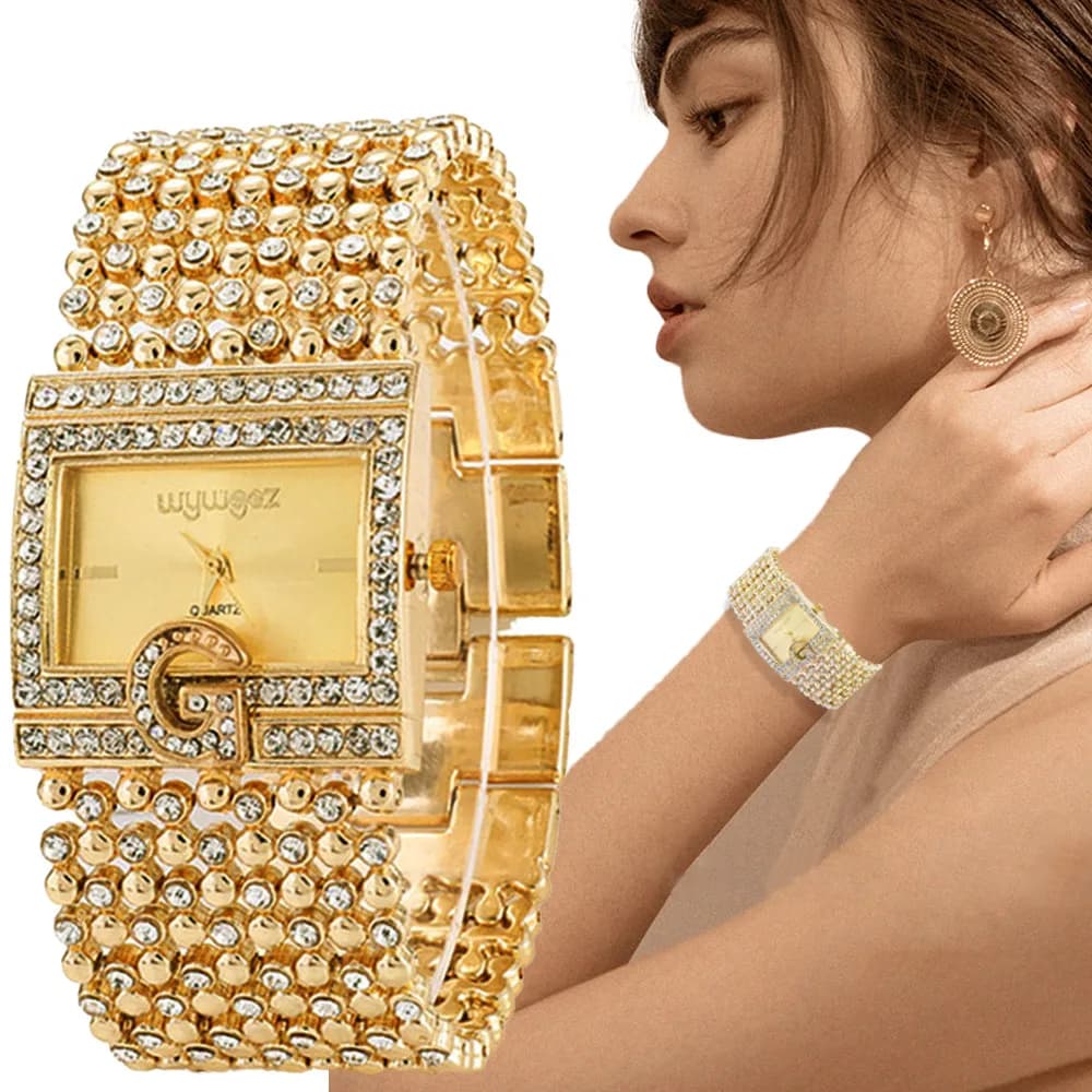 Men's Simple Square Gold Watches Fashion Women's Casual Bracelet Wrist Watch 2024 G Dial Diamonds Watch Women's Quartz Watch