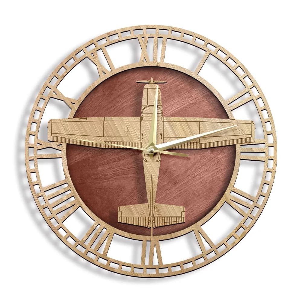 Cessna 182 Skylane Wall Clock Military Wood Piper Aircraft Decorative Wall Clock Rustic Silence Watch Wood Aviator Pilot Gift