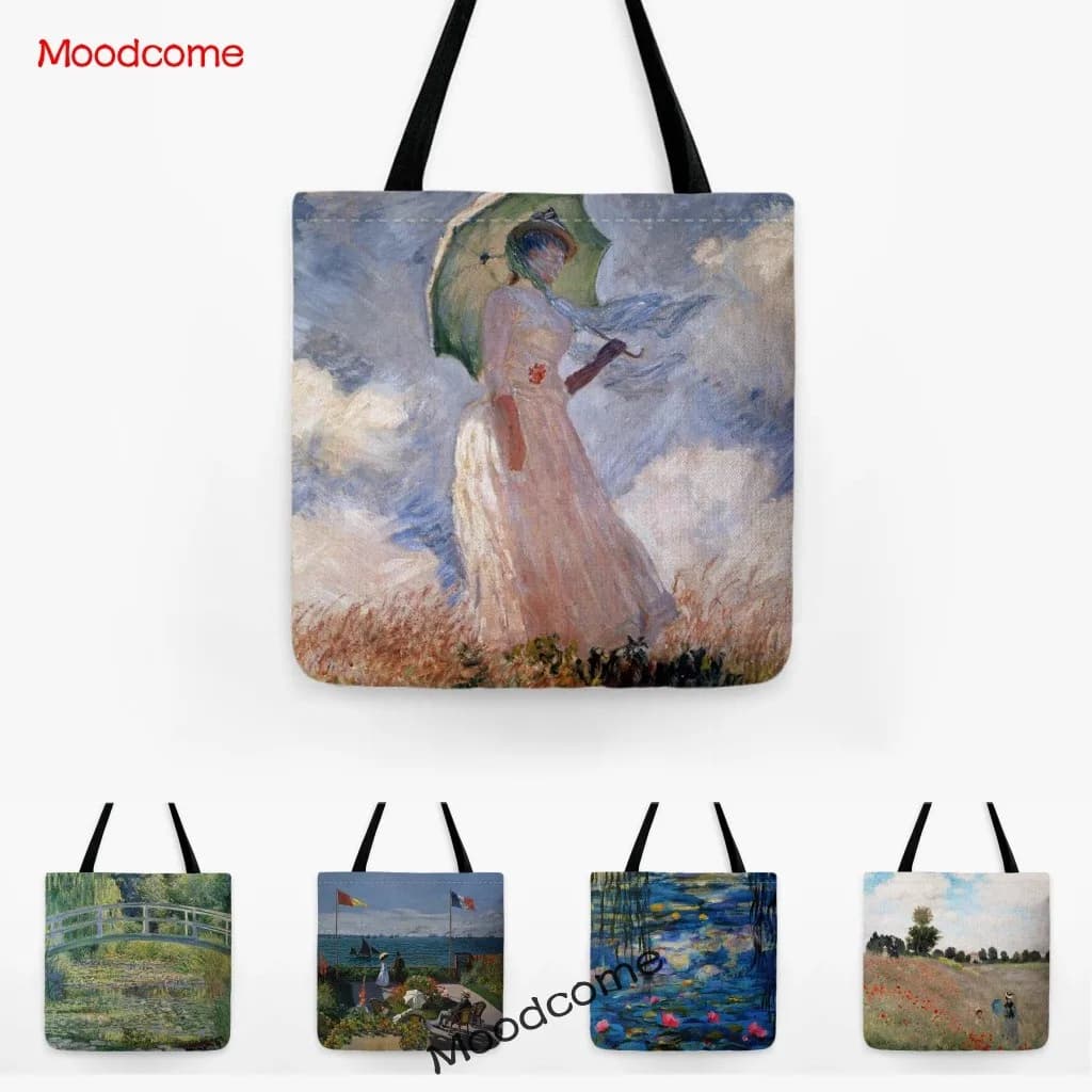 French Claude Monet Impressionism Oil Painting Giglio Sleeping Sunrise Garden Linen-resistant Shoulder Bag