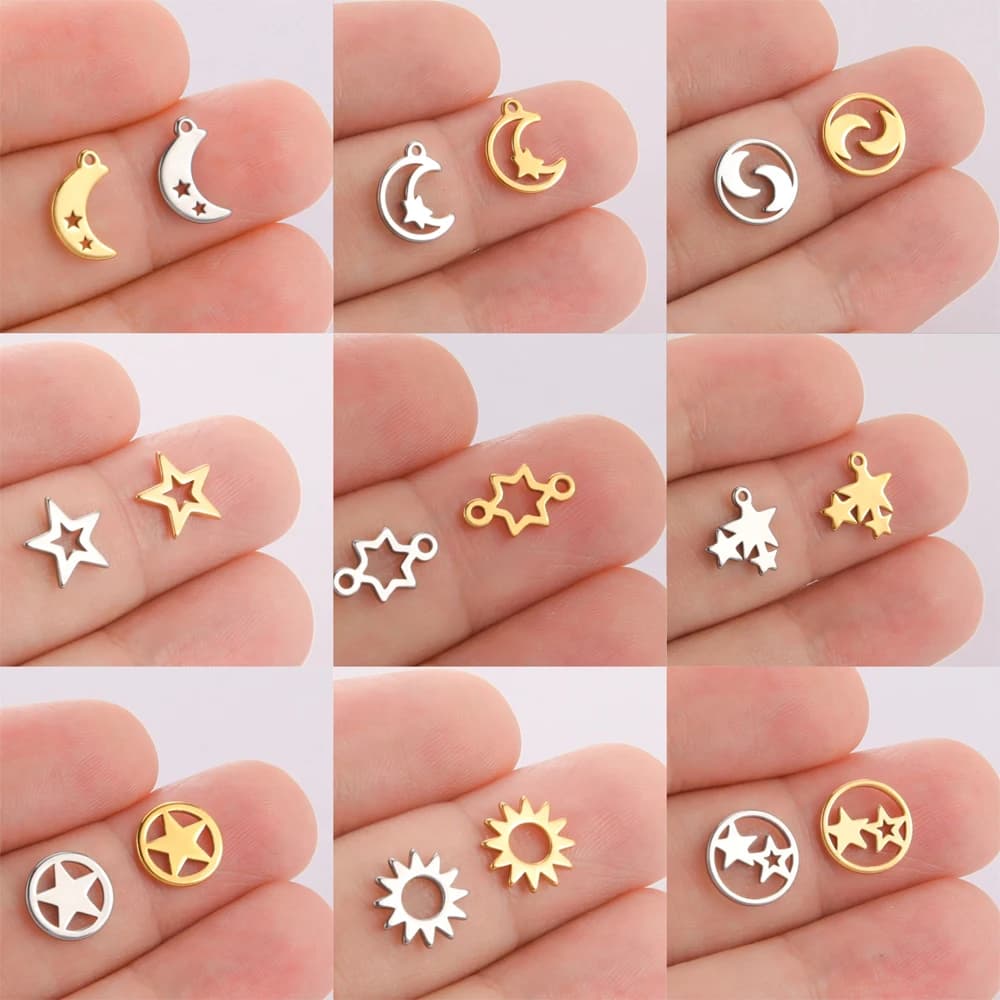 EUEAVAN 5 ciondoli in acciaio inossidabile per la creazione di gioielli, luna, stella, sole, piccoli braccialetti con ciondoli, orecchini, ciondolo fai da te, forniture all'ingrosso