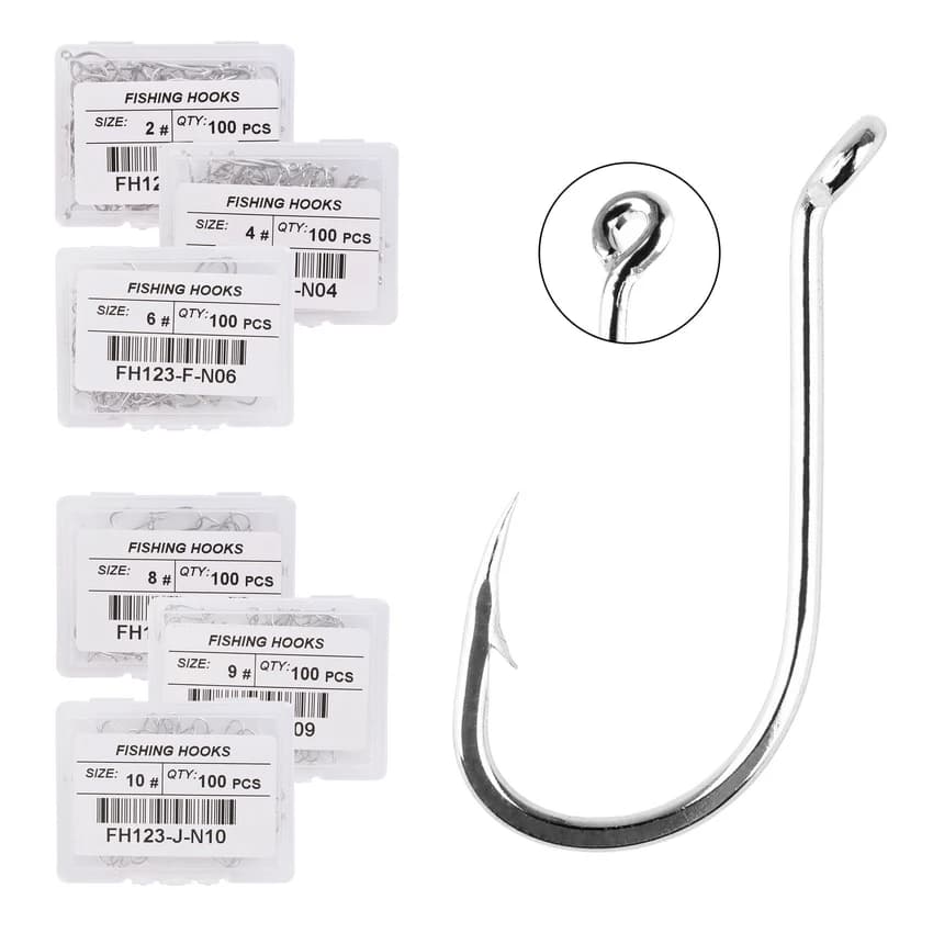100 pz/scatola polpo amo da pesca 1 #-10 # gancio spinato ad anello lungo gambo ami da pesca in mare calamari acqua salata Jigging amo da pesca