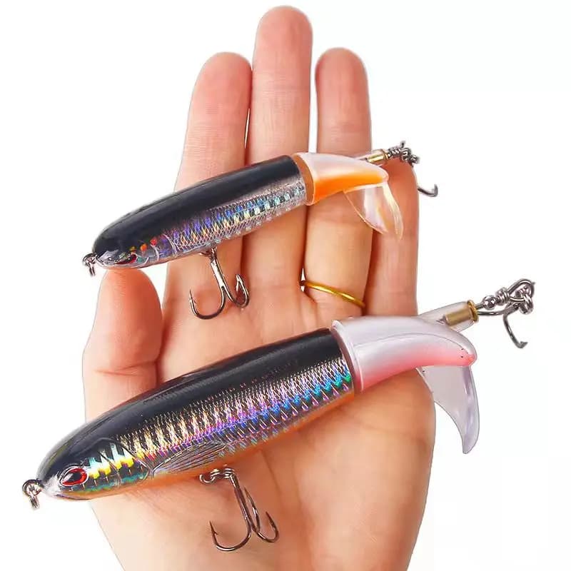 1 pz Whopper Plopper richiamo di pesca 10 cm 11 cm 14 cm artificiale dura Topwater Popper esca con coda rotante Wobbler attrezzatura da pesca