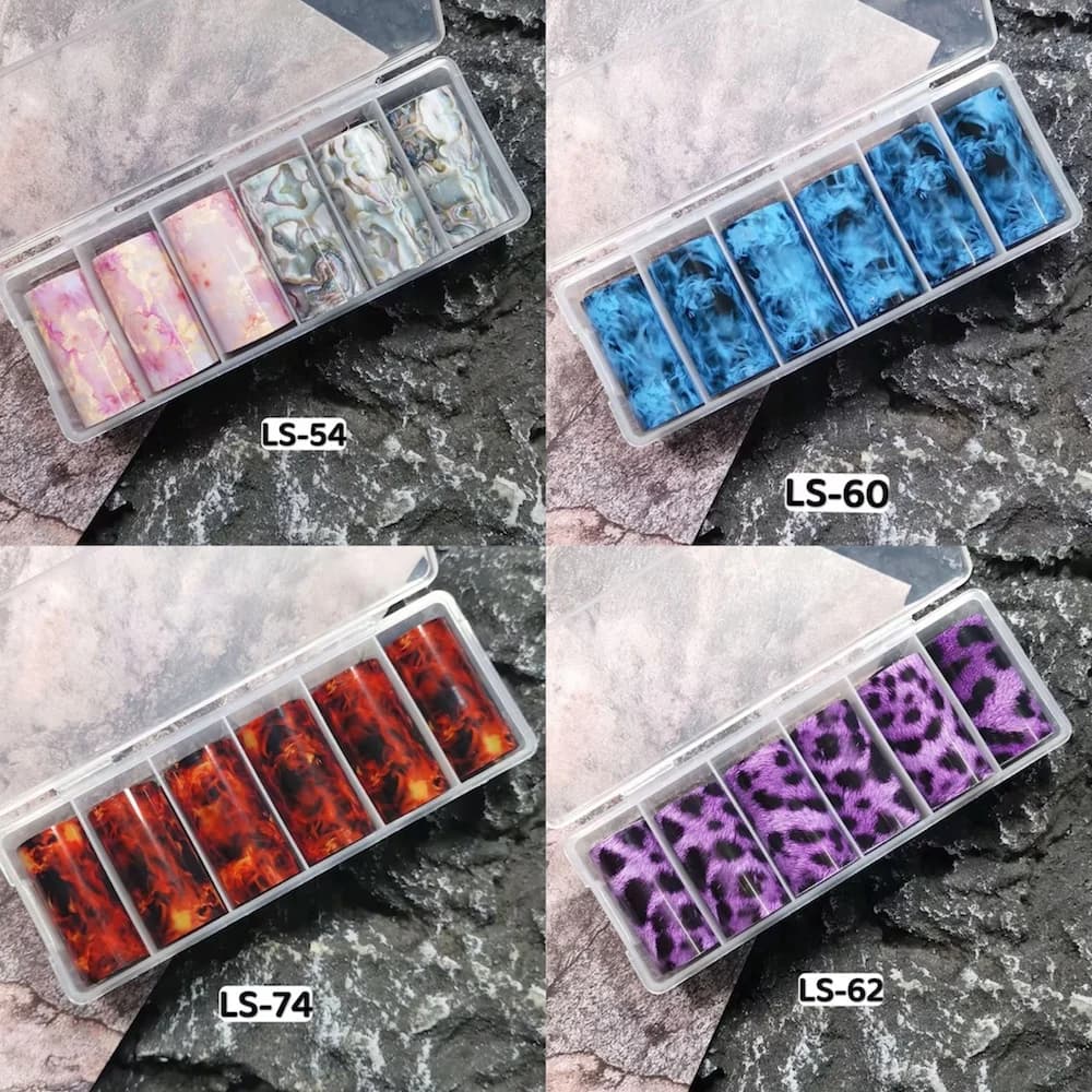 6 rotoli di lamina per unghie a fiamma per carta da trasferimento Adesivi leopardati Scacchiera Adesivo per unghie Avvolge Checker Fire Decorazioni per nail art