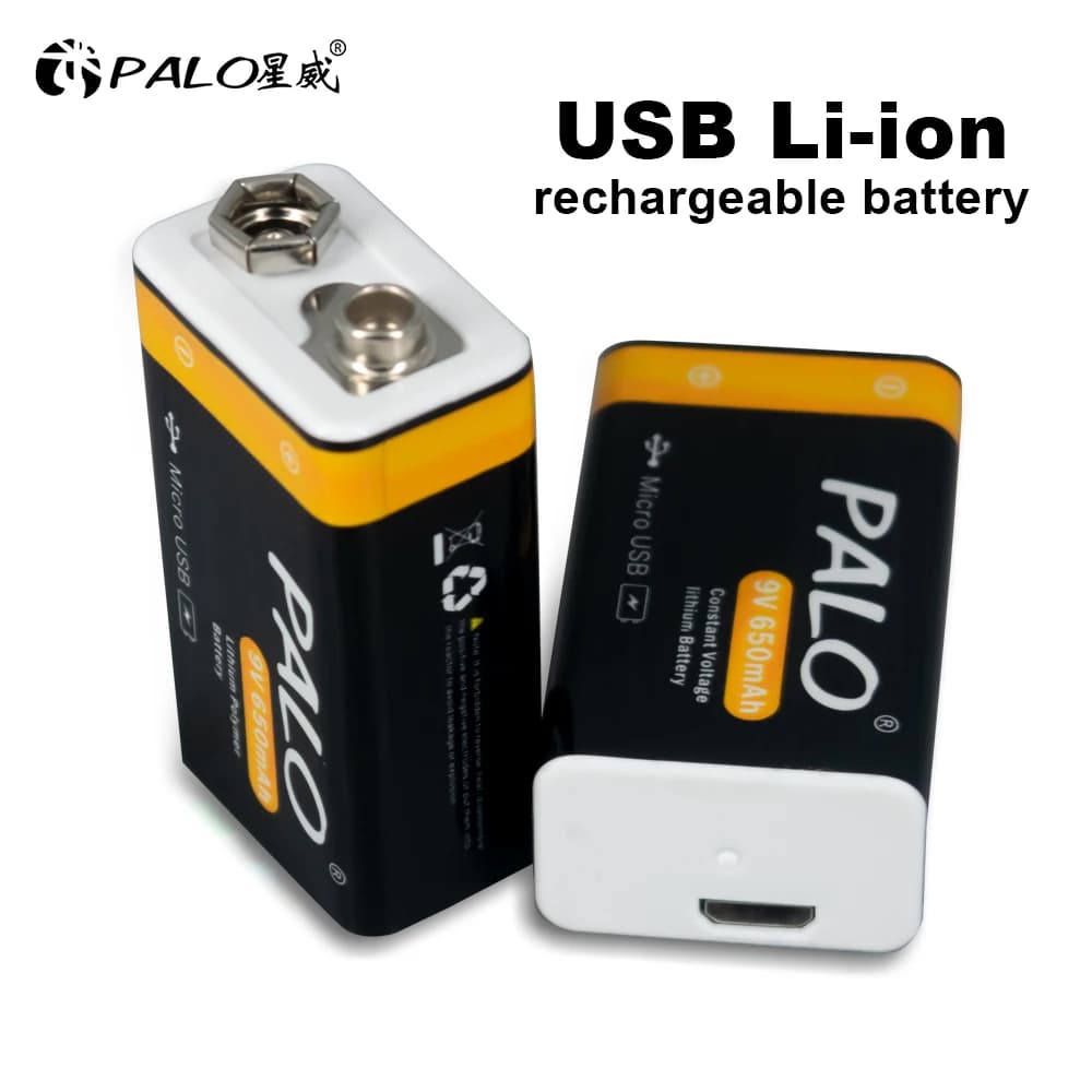 Batteria ricaricabile 9V 650mAh batteria agli ioni di litio USB a tensione costante 6 f22 9V per multimetro rilevatore di fumo rilevatore di metalli