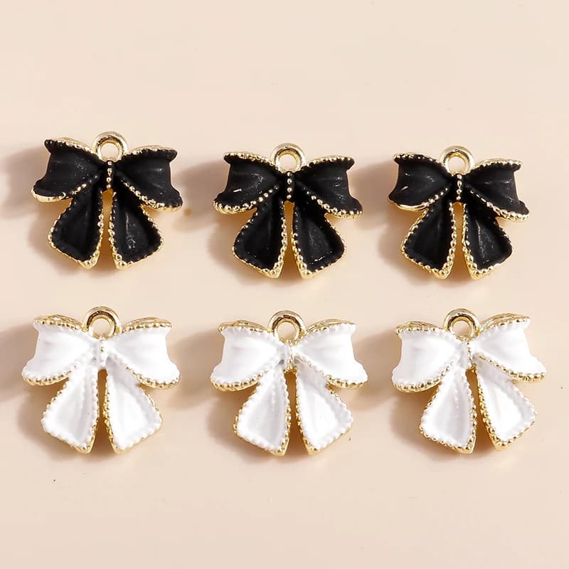 5pcs Lovely Black White Bowknot Cute Bow Tie Charms for DIY Jewelry Making Pendants of Necklace Bracelet Dangle Earrings Charms