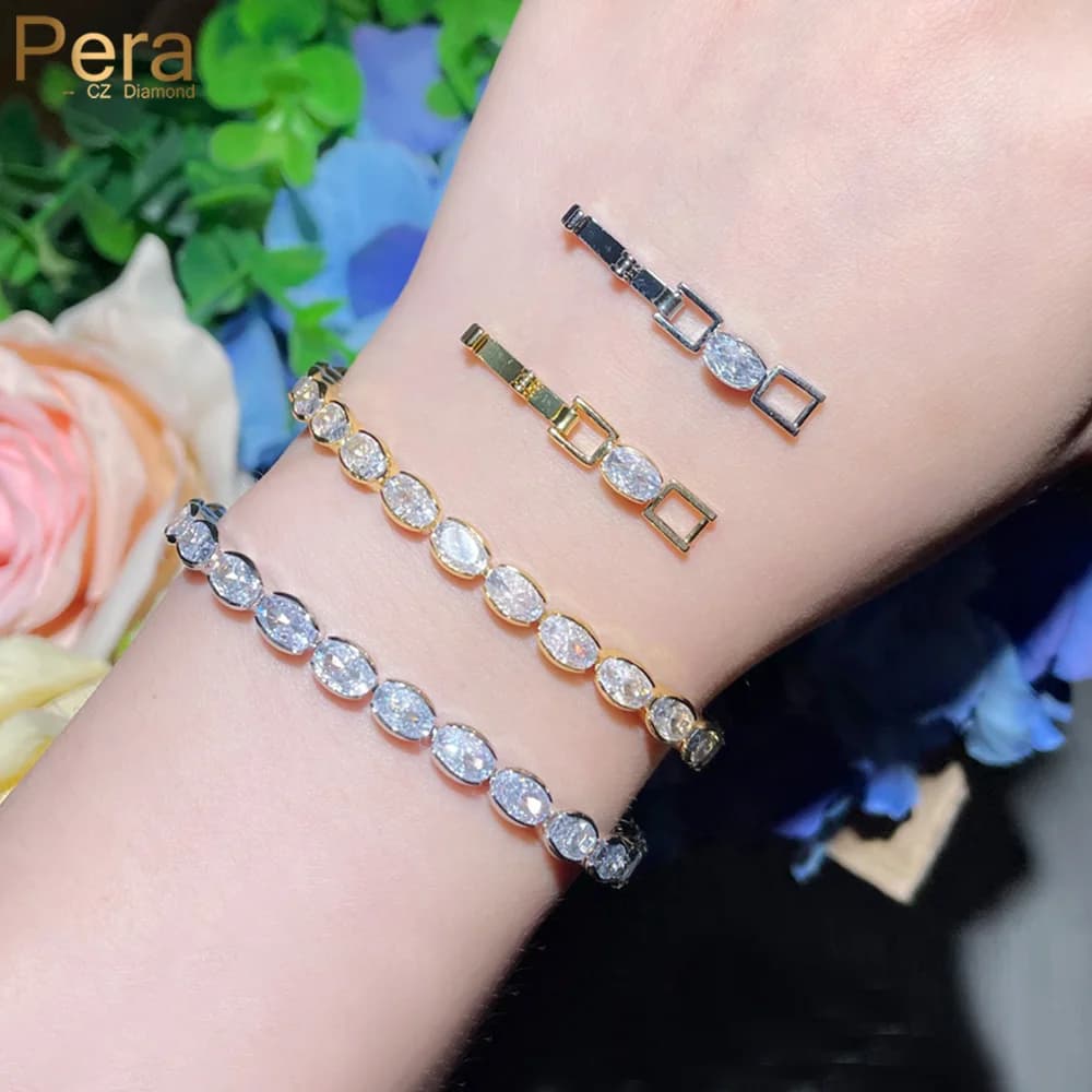 Pera Awesome Round Link Shiny Cubic Zirconia Gold Color Luxury Banquet Party Jewelry Charm Bracelets and Bangles for Female B215