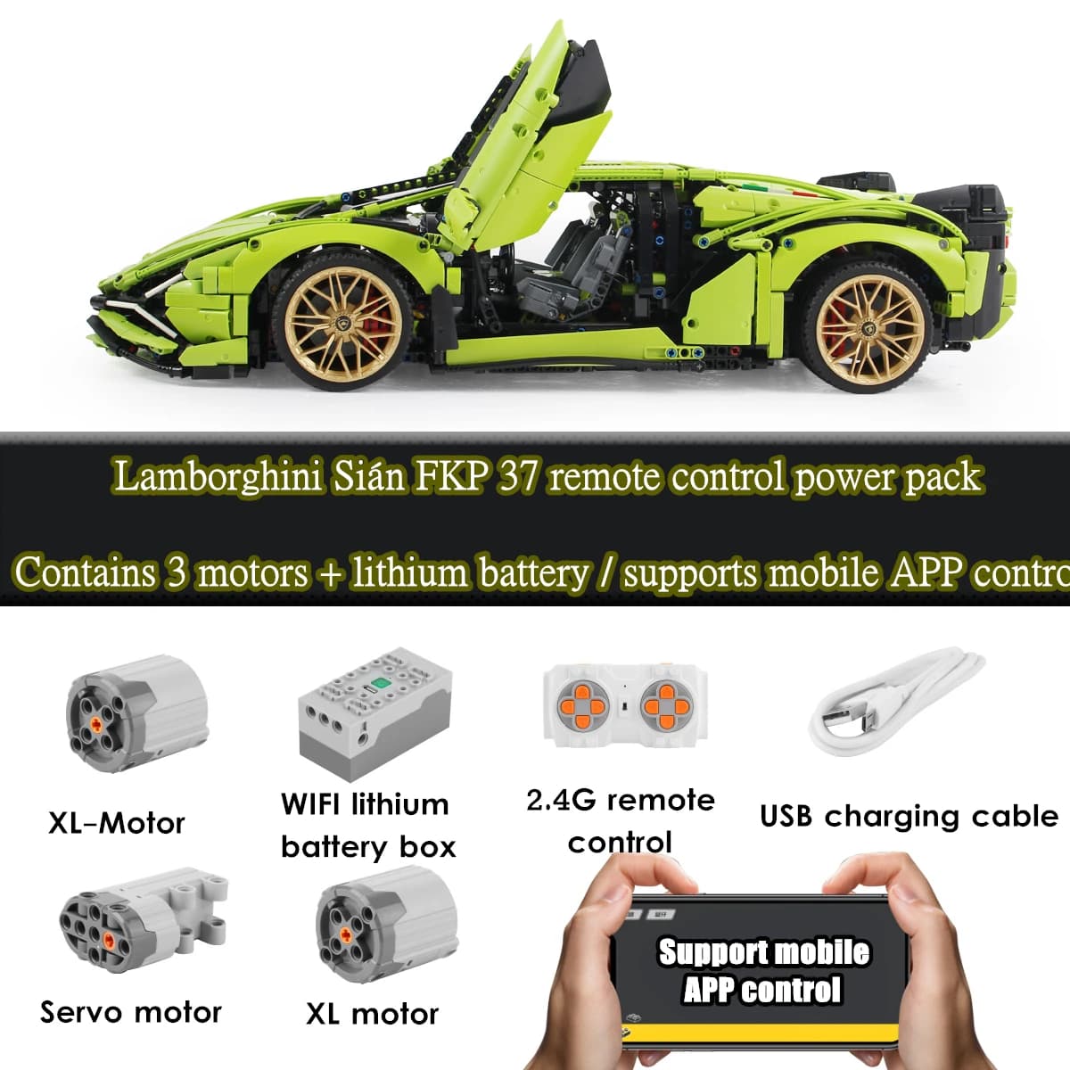 APP RC Set di luci a LED per Lambor Sian FKP 37 Tecnologia compatibile con LEGO 42115 Motore telecomandato lepinblocks Mattoni Giocattoli