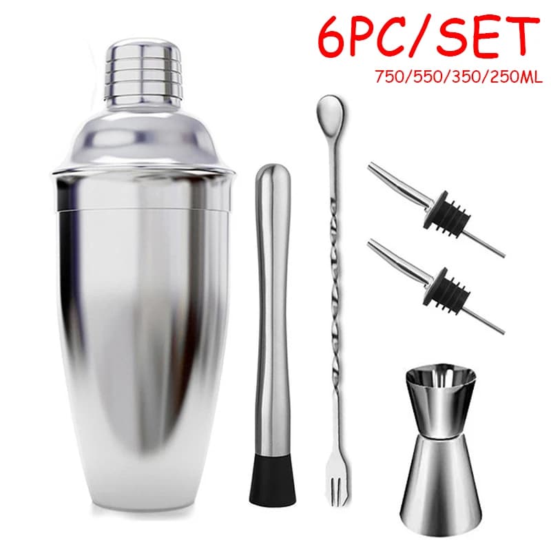 6 pz/set Cocktail In Acciaio Inox Shaker Ice Tong Mixer Drink Boston Barista Browser Kit Bar Set Barista Professionale Strumento