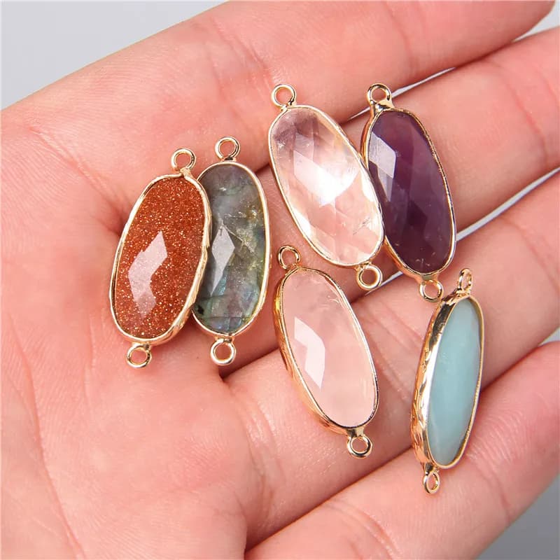 2 pezzi 10X26mm naturale doppio anello pietra di cristallo connettore ciondolo fascino ametiste per creazione di gioielli collana orecchino accessorio