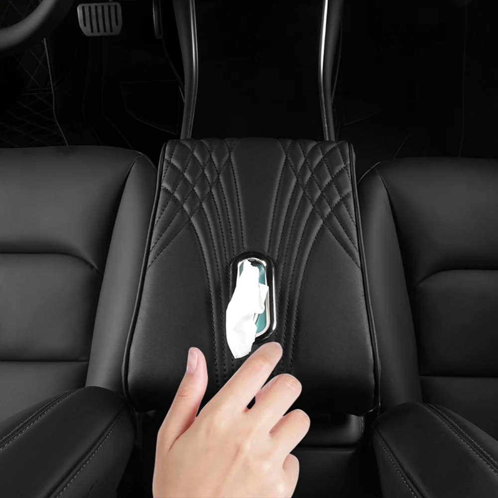 Per Tesla Modello 3 XS Modello Y 2023 2022 2021 2020 Accessori Auto Console Centrale Bracciolo Cuscino Scatola di fazzoletti Memory Foam in pelle