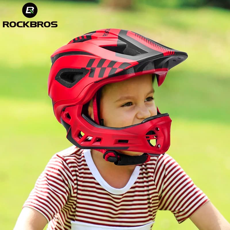 Casco Integrale da Bici ROCKBROS per Bambini, Casco da Downhill Rimovibile, Antiurto, Antisudore con 12 Aperture di Ventilazione
