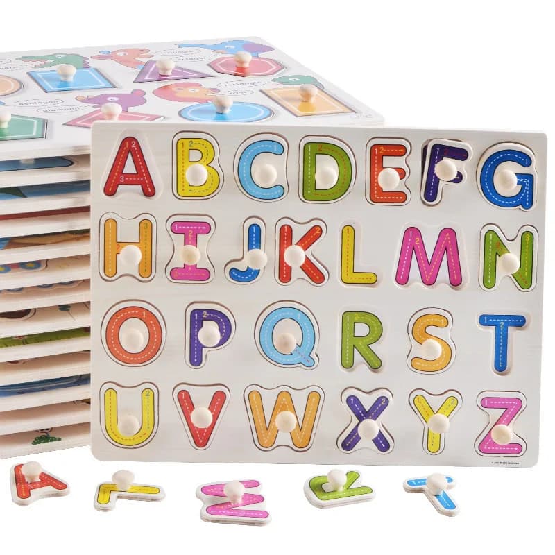 Big Size Baby Montessori Puzzle in legno mano afferrare Set da tavolo giocattoli educativi Infantil numero di cartone animato lettera matematica Puzzle regalo per bambini