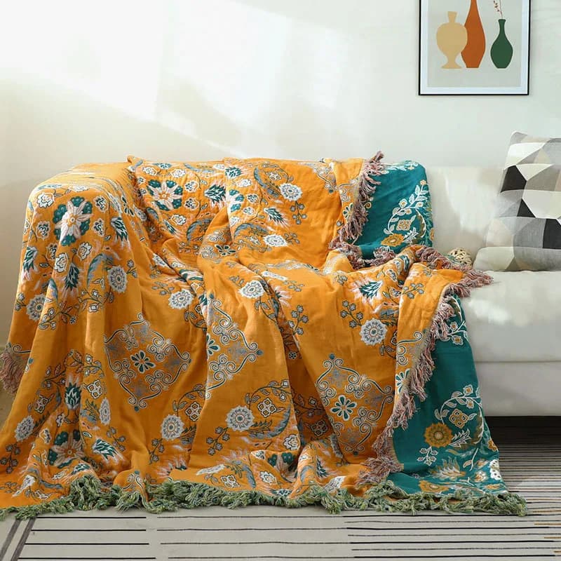 Copridivano boemia garza di cotone stile floreale nappa asciugamano da letto coperta trapunta casa bambini piumino copriletto sul letto