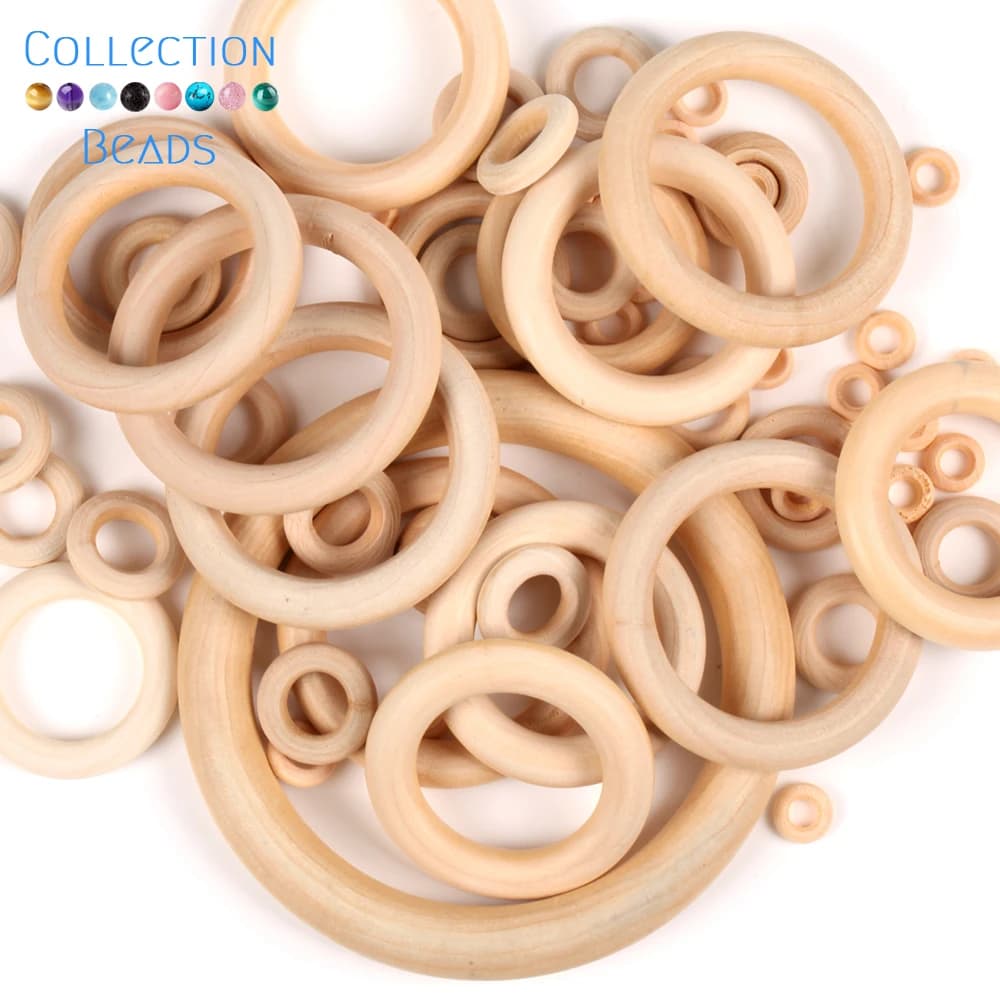 12.5-125mm Cerchio di Legno Naturale Artigianato FAI DA TE Anello di Dentizione Massaggiagengive Giocattolo Perline di Legno Per Creazione di Gioielli Accessori