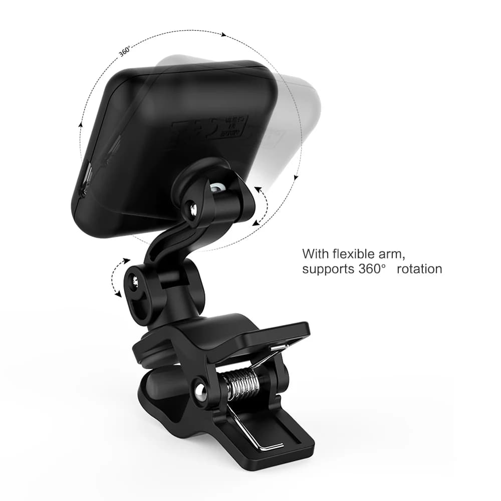 Accordatore Pro Clip-On con batteria ricaricabile: cromatico, chitarra, basso, ukulele, funzione di memoria per violino, schermo HD