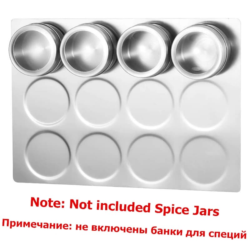 LMETJMA Barattoli di spezie magnetici Cremagliera non inclusa Barattoli di spezie magnetici Barattoli di spezie in acciaio inossidabile Base per piastra a muro KC0292