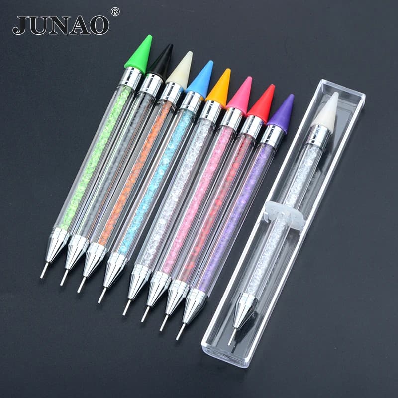 JUNAO 1pcs Pink Color Wax Pencil Rhinestone Pen Dap Pen Picking up Nail Crystals Pen Nail Art Tools Machine for Nailing Pearls