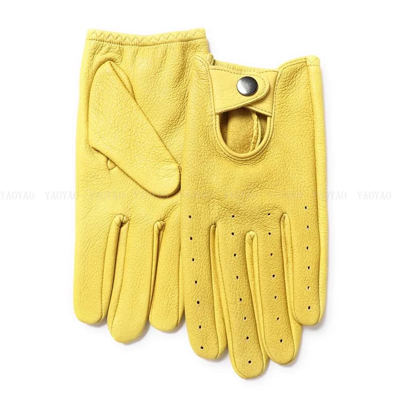 Men's leather citrine client drilling thin yellow lemon/black gym Guantes Youth Driving 100% real goat skin Eldiven