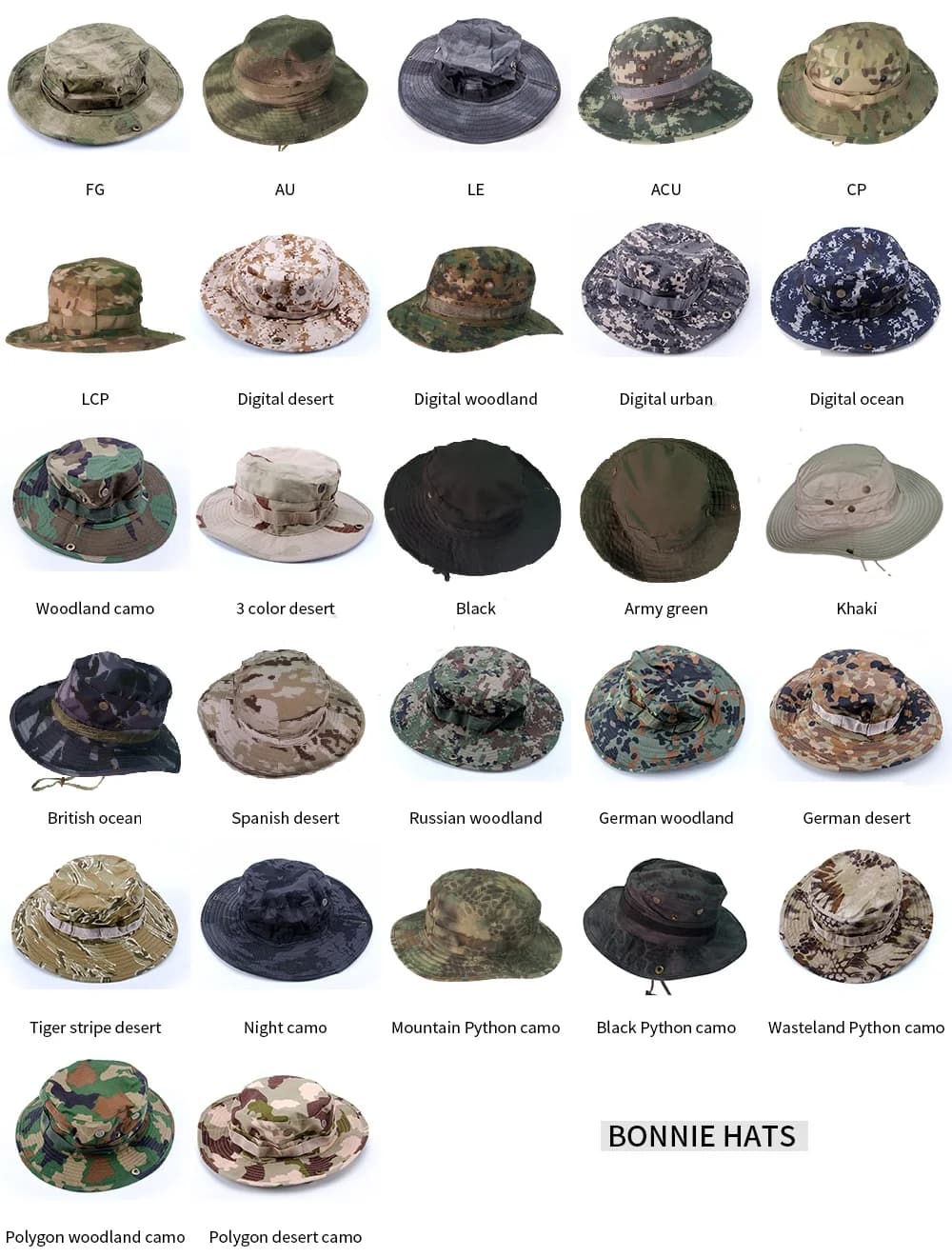 Classic US Style Gi Boonie Bush Jungle Hat Sun Fishing Cap Men Women's Cotton Ripstop Camouflage Round Bucket Hat