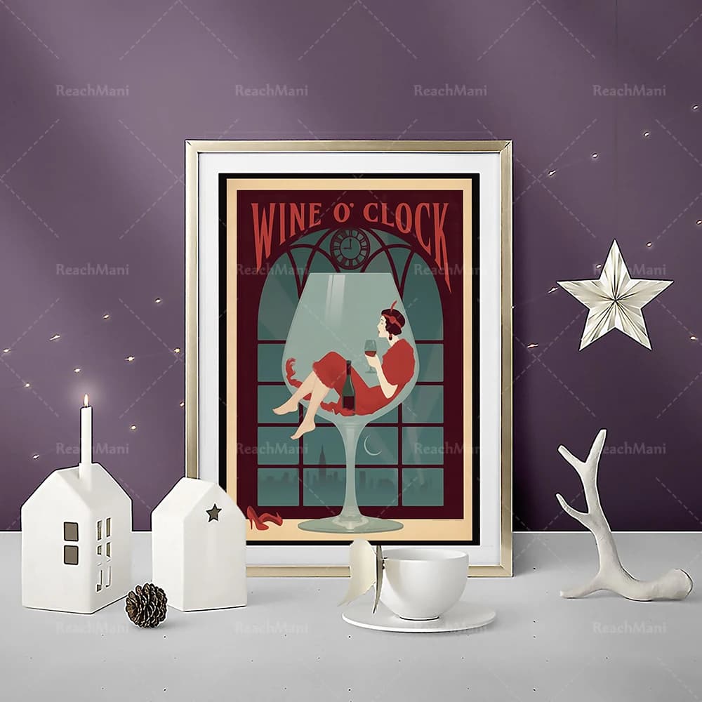 Poster con orologio da vino, poster per ragazze e vino, le ragazze come l'arte del vino, i poster del vino e del cane decorano il muro, i regali unici a casa