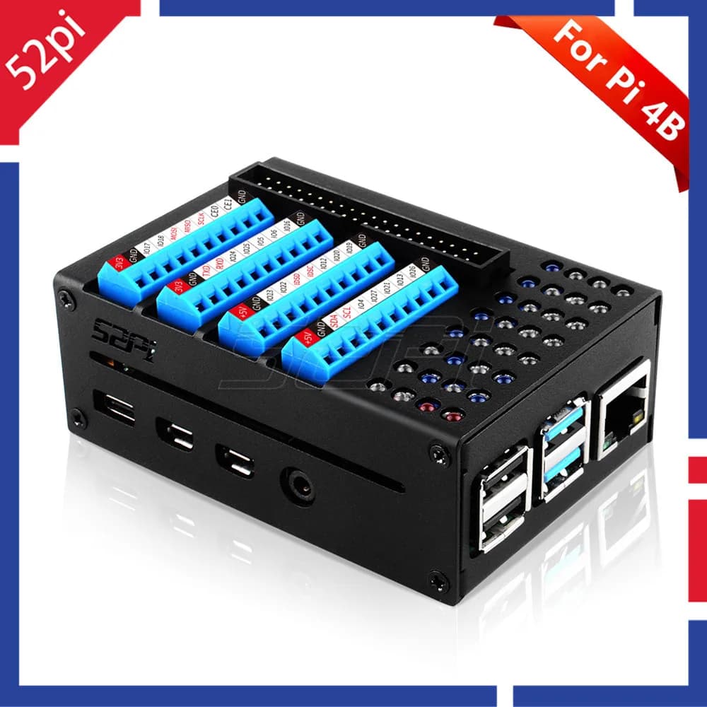 Morsettiera GPIO Raspberry Pi 4 modello B 52Pi con custodia in metallo LED per Raspberry Pi 4B