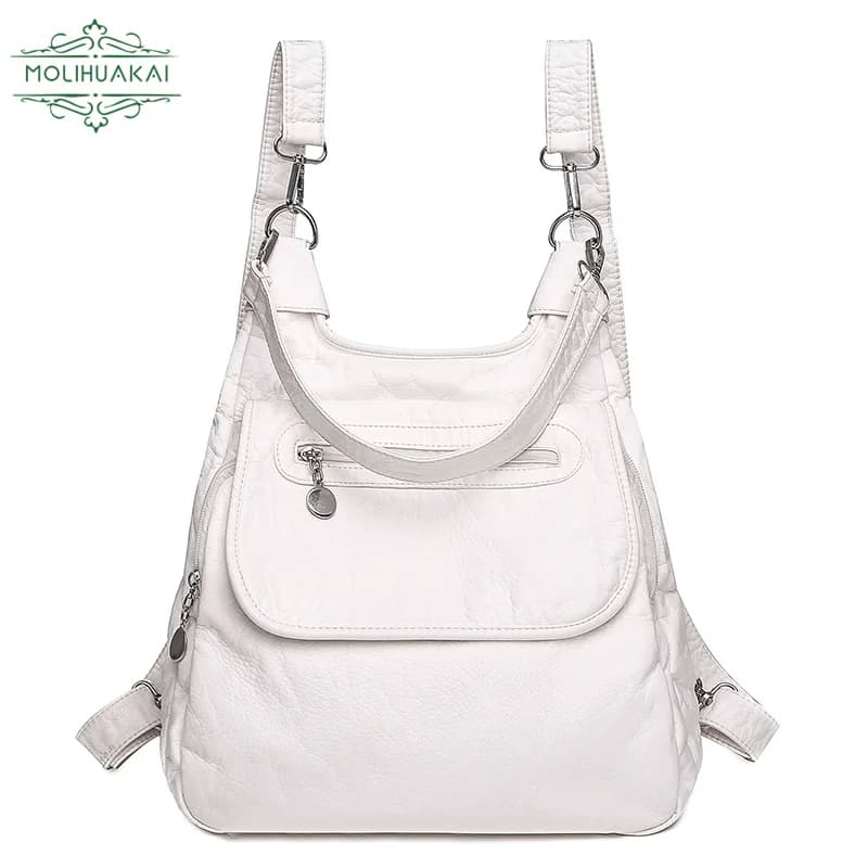 Multifunctional backpack strap handbags in soft leather washed bag from school high capacity antitheft backpack for teenage girls