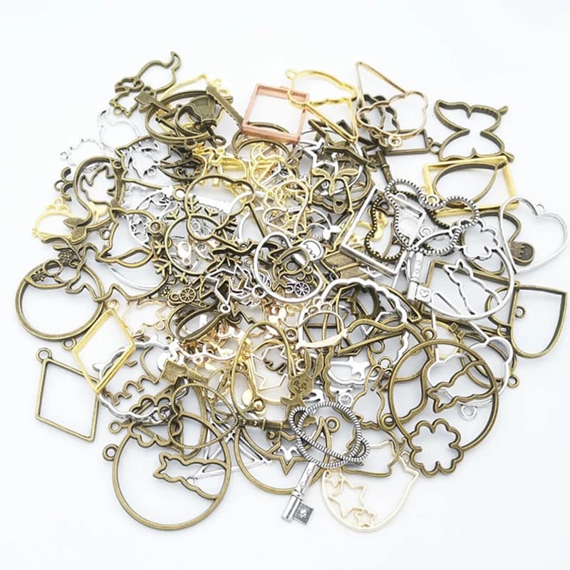50g 100g DIY Mixed Charms Pendants Frame UV Epoxy Resin Mold Metal Geometric Frame Accessories for Jewelry Making Components