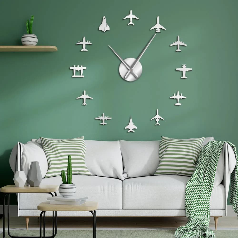 Piano di volo Jet Da Combattimento Grande Orologio Da Parete FAI DA TE 3D Acrilico Effetto Specchio Autoadesivo Aereo Orologio Silenzioso Aviator Complementi Arredo Casa