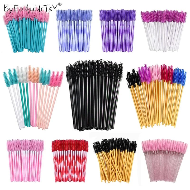 50 pcs/set eyebrow Mascara wand eyelashes Spoolie brushes Mix wholesale disposable wands eyelashes extension brush makeup tools