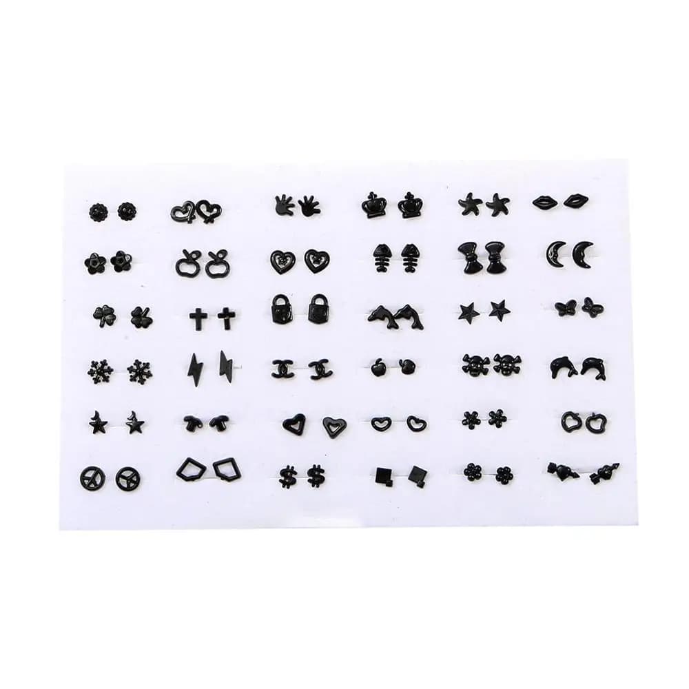 36Pairs Woman Mix Style Small Earrings Sets Cross Star Heart Bowknot Plastic Stud Earring for Kids Birthday Party Jewelry Gift