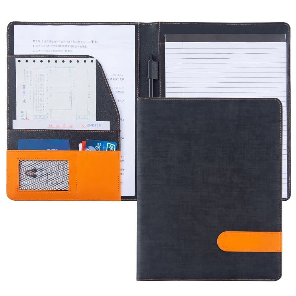 Portafoglio A4 nero Padfolio Cartella per documenti esecutivi aziendali personalizzata Cartella per conferenze manager in pelle PU per documenti