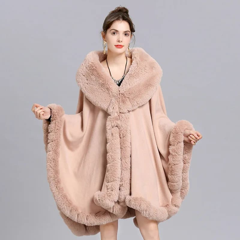16 colori inverno streetwear mantello donna nero finto cashmere grande pendolo lungo poncho mantello stringa collo di volpe pelliccia scialle allentato cappotto