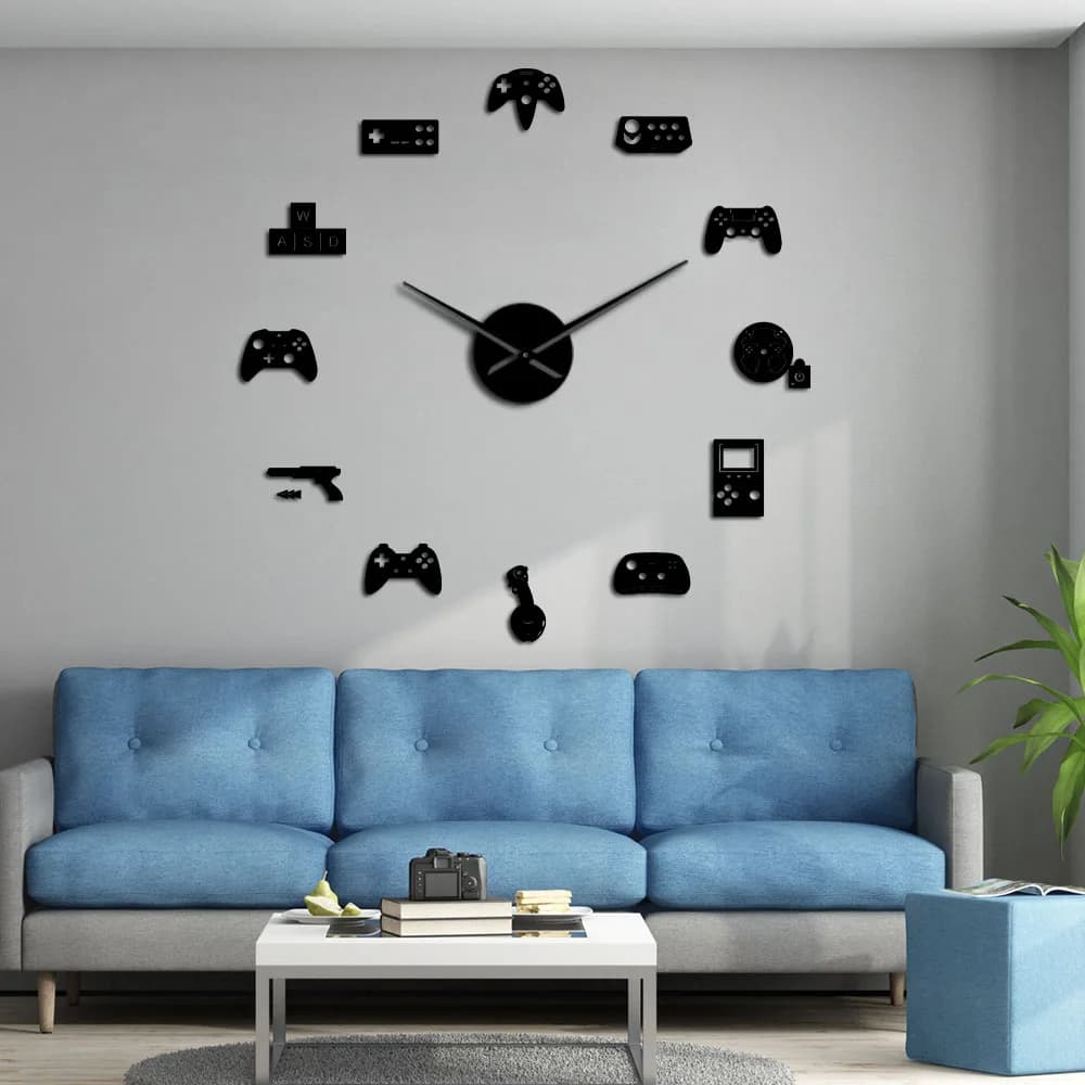 Game Controller Video Giant Wall Clock DIY Joystick game Wall Stickers Gamer Wall Art Video Signs Boy's Bedroom Decor