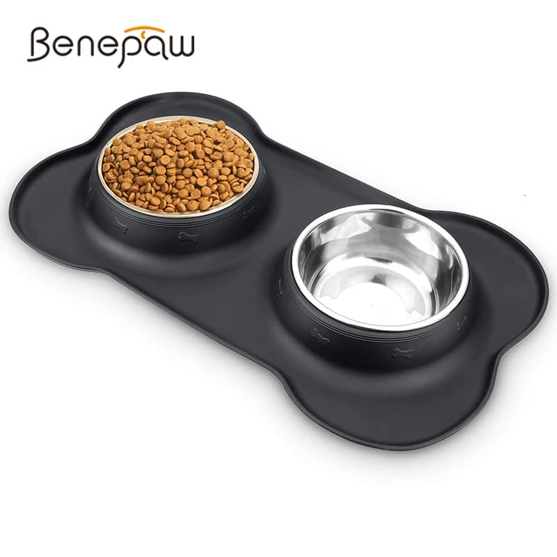 Benepaw Antiscivolo Doppia Ciotola Del Cane Con Il Silicone Zerbino Durevole In Acciaio Inox No Spill di Alimentazione Animale Domestico Ciotola di Acqua Potabile Cibo Feeder
