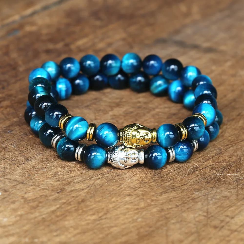 Perline di pietra naturale Royal Blue occhio di tigre Buddha braccialetto di fascino con perline donna uomo gioielli fatti a mano