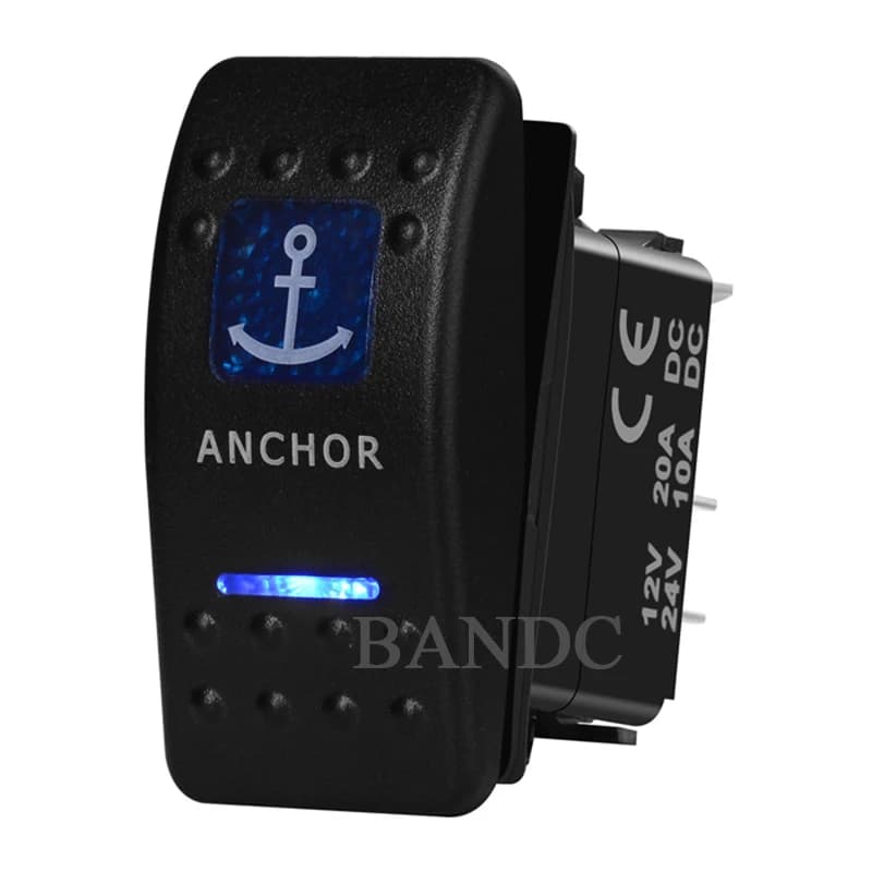 Interruttore a bilanciere momentaneo modello di ancoraggio 5P (On)-Off SPST doppio Led blu per nave per Yacht per veicoli marini per barche, interruttori fai-da-te